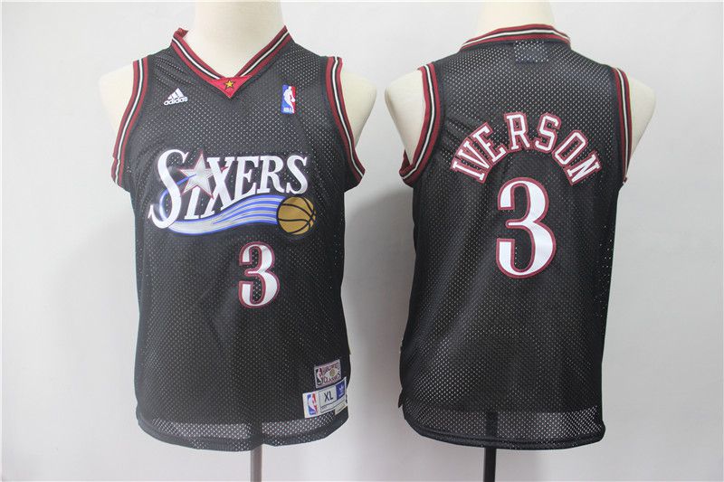 Youth Philadelphia 76ers #3 Iverson Black Adidas NBA Jerseys